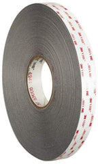 3M - 1/2" x 36 Yd Acrylic Adhesive Double Sided Tape - 45 mil Thick, Gray, Acrylic Foam Liner, Continuous Roll, Series 4941 - USA Tool & Supply