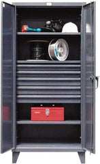 Strong Hold - 3 Shelf 5 Bin Locking Storage Cabinet - Steel, 36" Wide x 24" Deep x 78" High, Dark Gray - USA Tool & Supply