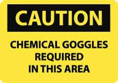 NMC - "Caution - Chemical Goggles Required in This Area", 7" Long x 10" Wide, Rigid Plastic Safety Sign - Rectangle, 0.05" Thick, Use for Accident Prevention - USA Tool & Supply