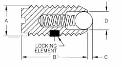 TE-CO - 10-32, 0.093" Ball Diam, 33/64" Body Length, 0.025" Max Ball Reach, Threaded Ball Plunger - USA Tool & Supply