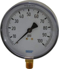 Wika - 4" Dial, 1/4 Thread, 0-100 Scale Range, Pressure Gauge - Lower Connection Mount, Accurate to 3-2-3% of Scale - USA Tool & Supply