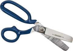 Heritage Cutlery - 3-1/4" LOC, 9-3/4" OAL Carbon Steel Standard Shears - Right Hand, 1 Blade Serrated, Plastic Coated Bent Handle, For General Purpose Use - USA Tool & Supply