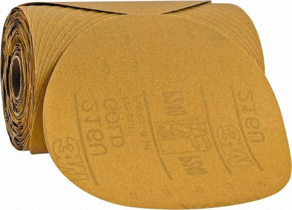 3M - 6" Diam, 240 Grit Aluminum Oxide Adhesive PSA Disc - Very Fine Grade, Gold, A Weighted Backing, Flexible, Use with Random Orbital Sanders - USA Tool & Supply