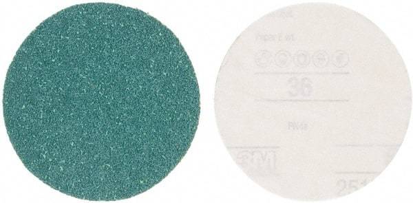 3M - 5" Diam, 36 Grit Aluminum Oxide Adhesive PSA Disc - Very Coarse Grade, Green, E Weighted Backing, Flexible, Use with Random Orbital Sanders - USA Tool & Supply