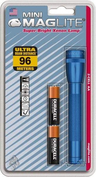 Mag-Lite - Krypton Bulb, 14 Lumens, Mini Flashlight - Blue Aluminum Body, 2 AA Alkaline Batteries Included - USA Tool & Supply
