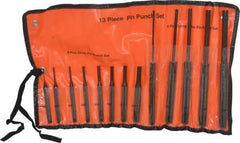 Value Collection - 13 Piece, 1/8 to 3/8", Pin Punch Set - Comes in Vinyl Case - USA Tool & Supply