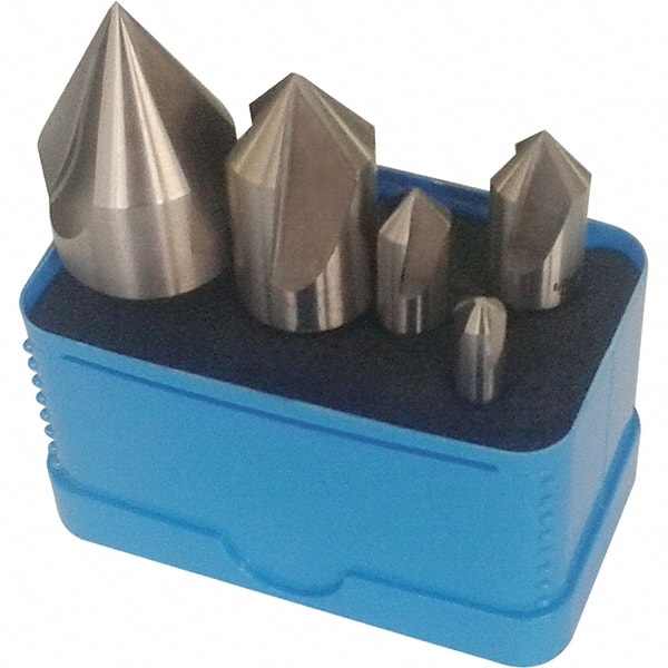 Interstate - 5 Piece, 1/16 to 9/16" Head Diam, 100° Included Angle, Single End Countersink Set - USA Tool & Supply