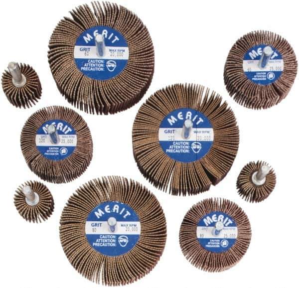 Merit Abrasives - 9 Piece Flap Wheel Kit - 60, 80 & 120 Grit, Medium & Fine Grade, Contains Wheels Mounted on 1/4" Shank - USA Tool & Supply