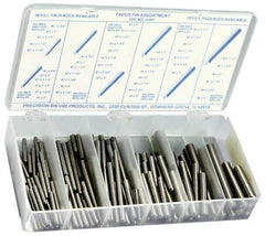 Precision Brand - 100 Piece, #0 to #6" Pin Diam, Taper Pin Assortment - 3/4 to 3" Long, 1215 & 12L14 Steel - USA Tool & Supply