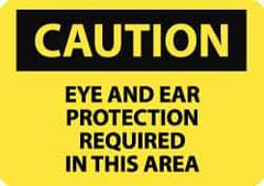 NMC - "Caution - Eye and Ear Protection Required in This Area", 10" Long x 14" Wide, Pressure-Sensitive Vinyl Safety Sign - Rectangle, 0.004" Thick, Use for Accident Prevention - USA Tool & Supply