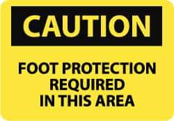 NMC - "Caution - Foot Protection Required in This Area", 10" Long x 14" Wide, Aluminum Safety Sign - Rectangle, 0.04" Thick, Use for Accident Prevention - USA Tool & Supply