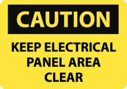 NMC - "Caution - Keep Electrical Panel Area Clear", 10" Long x 14" Wide, Pressure-Sensitive Vinyl Safety Sign - Rectangle, 0.004" Thick, Use for Accident Prevention - USA Tool & Supply