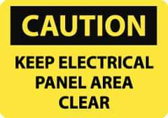 NMC - "Caution - Keep Electrical Panel Area Clear", 10" Long x 14" Wide, Pressure-Sensitive Vinyl Safety Sign - Rectangle, 0.004" Thick, Use for Accident Prevention - USA Tool & Supply
