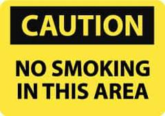 NMC - "Caution - No Smoking in This Area", 10" Long x 14" Wide, Rigid Plastic Safety Sign - Rectangle, 0.05" Thick, Use for Accident Prevention - USA Tool & Supply