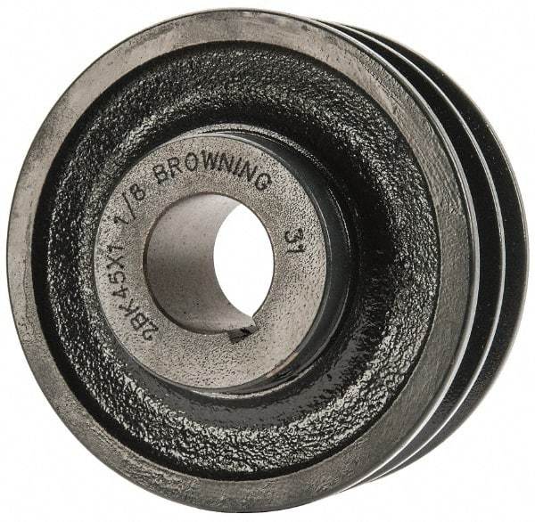 Browning - 1-1/8" Bore, 1-15/32 Long, 4-1/4" Outside Diam, Finished Bore Two Groove V Belt Sheave - 3.9 Belt Pitch B, 3-1/2" Pitch Diam of 4L Belt - USA Tool & Supply