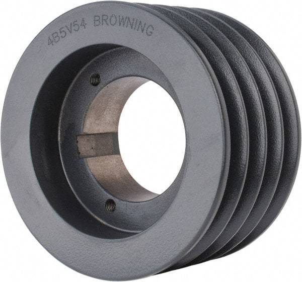 Browning - 4 Groove, 5/8 to 2-1/4 Bore Diam, 5.68" Outside Diam, QD Bushed V Belt Sheave - 5.5 5V Diam Belt Pitch - USA Tool & Supply