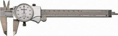 Mitutoyo - 0" to 6" Range, 0.001" Graduation, 0.1" per Revolution, Dial Caliper - White Face, 1-9/16" Jaw Length, Accurate to 0.0010" - USA Tool & Supply