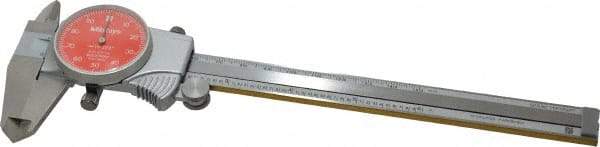 Mitutoyo - 0mm to 6" Range, 0.001" Graduation, 0.1" per Revolution, Dial Caliper - Red Face, 1-9/16" Jaw Length, Accurate to 0.0010" - USA Tool & Supply