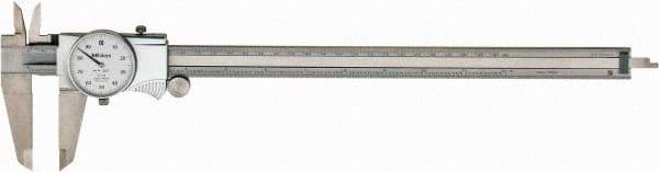 Mitutoyo - 0mm to 12" Range, 0.001" Graduation, 0.1" per Revolution, Dial Caliper - White Face, 2-1/2" Jaw Length, Accurate to 0.0020" - USA Tool & Supply