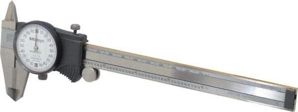 Mitutoyo - 0mm to 6" Range, 0.001" Graduation, 0.2" per Revolution, Dial Caliper - White Face, 1-9/16" Jaw Length, Accurate to 0.0010" - USA Tool & Supply