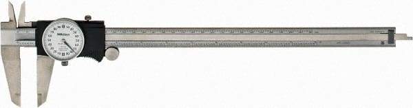 Mitutoyo - 0" to 12" Range, 0.001" Graduation, 0.2" per Revolution, Dial Caliper - White Face, 2-1/2" Jaw Length, Accurate to 0.0020" - USA Tool & Supply