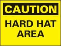 NMC - "Caution - Hard Hat Area", 14" Long x 20" Wide, Pressure-Sensitive Vinyl Safety Sign - Rectangle, 0.004" Thick, Use for Accident Prevention - USA Tool & Supply