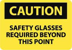 NMC - "Caution - Safety Glasses Required Beyond This Point", 10" Long x 14" Wide, Pressure-Sensitive Vinyl Safety Sign - Rectangle, 0.004" Thick, Use for Accident Prevention - USA Tool & Supply