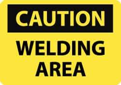NMC - "Caution - Welding Area", 10" Long x 14" Wide, Pressure-Sensitive Vinyl Safety Sign - Rectangle, 0.004" Thick, Use for Accident Prevention - USA Tool & Supply