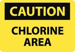 NMC - "Caution - Chlorine Area", 7" Long x 10" Wide, Pressure-Sensitive Vinyl Safety Sign - Rectangle, 0.004" Thick, Use for Hazardous Materials - USA Tool & Supply