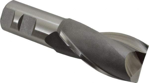 Hertel - 1-5/8", 3" LOC, 1-1/4" Shank Diam, 5-1/2" OAL, 2 Flute, High Speed Steel Square End Mill - Single End, Uncoated, Spiral Flute, 30° Helix, Centercutting, Right Hand Cut, Right Hand Flute - USA Tool & Supply