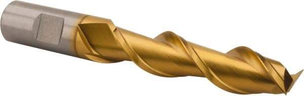 Hertel - 3/4", 3" LOC, 3/4" Shank Diam, 5-1/4" OAL, 2 Flute, High Speed Steel Square End Mill - Single End, TiN Finish, Spiral Flute, 42° Helix, Centercutting, Right Hand Cut, Right Hand Flute - USA Tool & Supply