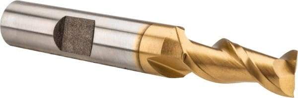 Hertel - 5/16", 3/4" LOC, 3/8" Shank Diam, 2-1/2" OAL, 2 Flute, High Speed Steel Square End Mill - Single End, TiN Finish, Spiral Flute, 42° Helix, Centercutting, Right Hand Cut, Right Hand Flute - USA Tool & Supply
