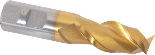 Hertel - 7/8", 1-7/8" LOC, 7/8" Shank Diam, 4-1/8" OAL, 2 Flute, High Speed Steel Square End Mill - Single End, TiN Finish, Spiral Flute, 42° Helix, Centercutting, Right Hand Cut, Right Hand Flute - USA Tool & Supply