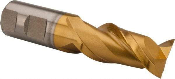 Hertel - 1", 2" LOC, 1" Shank Diam, 4-1/2" OAL, 2 Flute, High Speed Steel Square End Mill - Single End, TiN Finish, Spiral Flute, 42° Helix, Centercutting, Right Hand Cut, Right Hand Flute - USA Tool & Supply