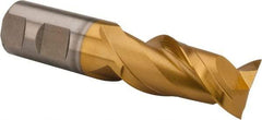 Hertel - 1", 2" LOC, 1" Shank Diam, 4-1/2" OAL, 2 Flute, High Speed Steel Square End Mill - Single End, TiN Finish, Spiral Flute, 42° Helix, Centercutting, Right Hand Cut, Right Hand Flute - USA Tool & Supply