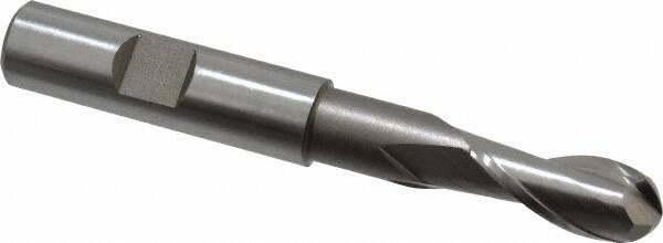Hertel - 7/16" Diam, 1" LOC, 2 Flute High Speed Steel Ball End Mill - Uncoated, Single End, 3-11/16" OAL, 1/2" Shank Diam, Spiral Flute - USA Tool & Supply
