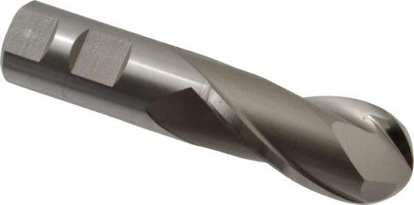 Hertel - 1-1/8" Diam, 2-1/4" LOC, 2 Flute Cobalt Ball End Mill - Uncoated, Single End, 4-3/4" OAL, 1" Shank Diam, Spiral Flute - USA Tool & Supply