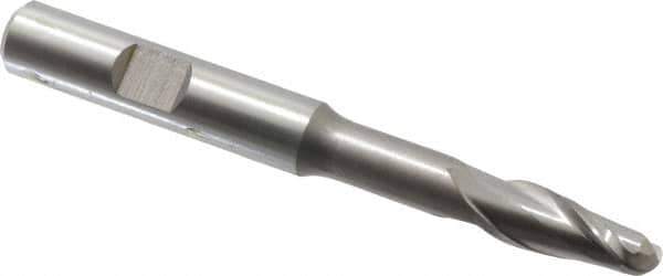 Hertel - 5/16" Diam, 3/4" LOC, 2 Flute Cobalt Ball End Mill - Uncoated, Single End, 3-5/16" OAL, 3/8" Shank Diam, Spiral Flute - USA Tool & Supply
