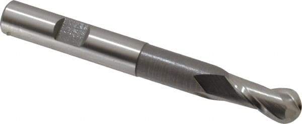Hertel - 3/8" Diam, 3/4" LOC, 2 Flute Cobalt Ball End Mill - Uncoated, Single End, 3-5/16" OAL, 3/8" Shank Diam, Spiral Flute - USA Tool & Supply