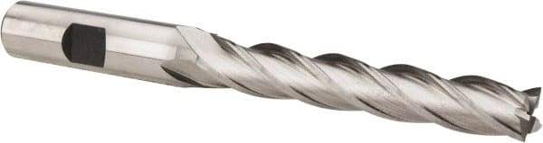 Hertel - 7/16", 2-3/4" LOC, 1/2" Shank Diam, 4-3/4" OAL, 4 Flute, Cobalt Square End Mill - Single End, Uncoated, Spiral Flute, 30° Helix, Centercutting, Right Hand Cut, Right Hand Flute - USA Tool & Supply