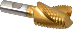 Hertel - 1-1/2" Diam, Coarse Pitch, 2" LOC, 3 Flute Cobalt Roughing Square End Mill - TiN Finish, 4-1/4" OAL, 3/4" Shank Diam, Single End, Centercutting, 37° Helix - USA Tool & Supply