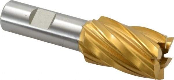 Hertel - 1-1/8", 1-3/4" LOC, 3/4" Shank Diam, 4" OAL, 6 Flute, High Speed Steel Square End Mill - Single End, TiN Finish, Spiral Flute, 30° Helix, Right Hand Cut, Right Hand Flute - USA Tool & Supply
