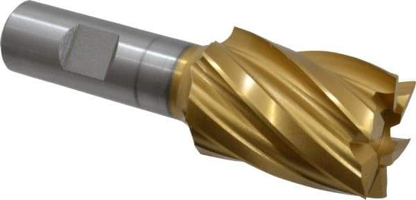 Hertel - 1-1/4", 1-3/4" LOC, 3/4" Shank Diam, 4" OAL, 6 Flute, High Speed Steel Square End Mill - Single End, TiN Finish, Spiral Flute, 30° Helix, Right Hand Cut, Right Hand Flute - USA Tool & Supply