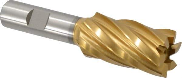 Hertel - 1", 1-7/8" LOC, 5/8" Shank Diam, 4" OAL, 6 Flute, High Speed Steel Square End Mill - Single End, TiN Finish, Spiral Flute, 30° Helix, Right Hand Cut, Right Hand Flute - USA Tool & Supply