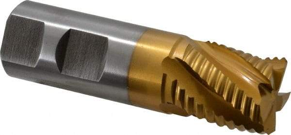 Hertel - 1" Diam, Coarse Pitch, 1" LOC, 5 Flute Cobalt Roughing Square End Mill - TiN Finish, 3-1/2" OAL, 1" Shank Diam, Single End, Centercutting, 30° Helix - USA Tool & Supply