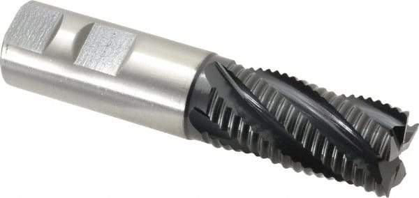 Hertel - 1" Diam, Coarse Pitch, 2" LOC, 5 Flute Cobalt Roughing Square End Mill - TiAlN Finish, 4-1/2" OAL, 1" Shank Diam, Single End, Centercutting, 30° Helix - USA Tool & Supply