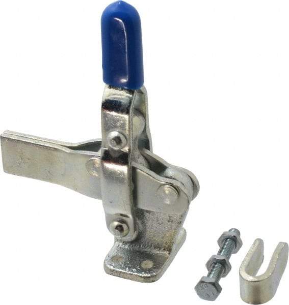 Gibraltar - 600 Lb Holding Capacity, Vertical Handle, Manual Hold Down Toggle Clamp - 66° Handle Movement, 75° Bar Opening, Solid Bar, Flanged Base, Electro-Plated Zinc, Carbon Steel - USA Tool & Supply