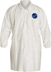 Dupont - Size L White Disposable Chemical Resistant Lab Coat - Tyvek, Snap Front, Elastic Cuff - USA Tool & Supply