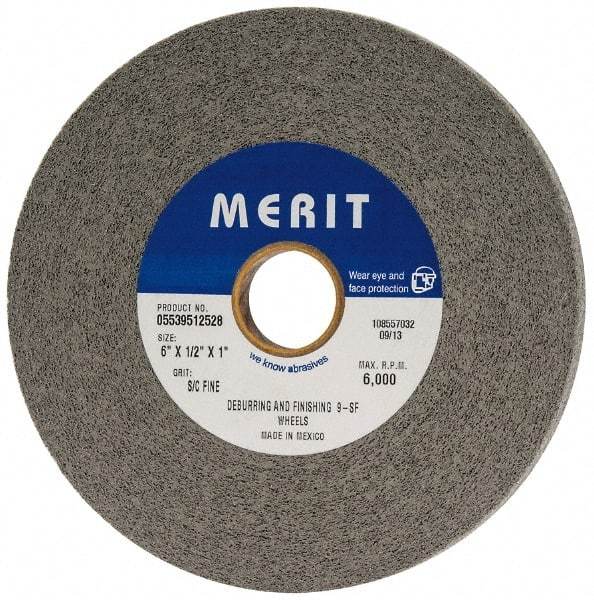 Merit Abrasives - 6" Diam, 1/2" Face Width, 1" Center Hole, Fine Grade, Silicon Carbide Deburring Wheel - Convolute, Hard Density 9 Grade, 6,000 RPM - USA Tool & Supply