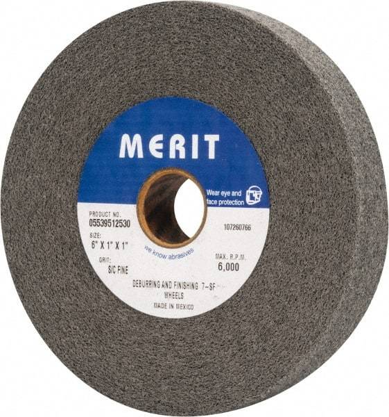 Merit Abrasives - 6" Diam, 1" Face Width, 1" Center Hole, Fine Grade, Silicon Carbide Deburring Wheel - Convolute, Hard Density 7 Grade, 6,000 RPM - USA Tool & Supply
